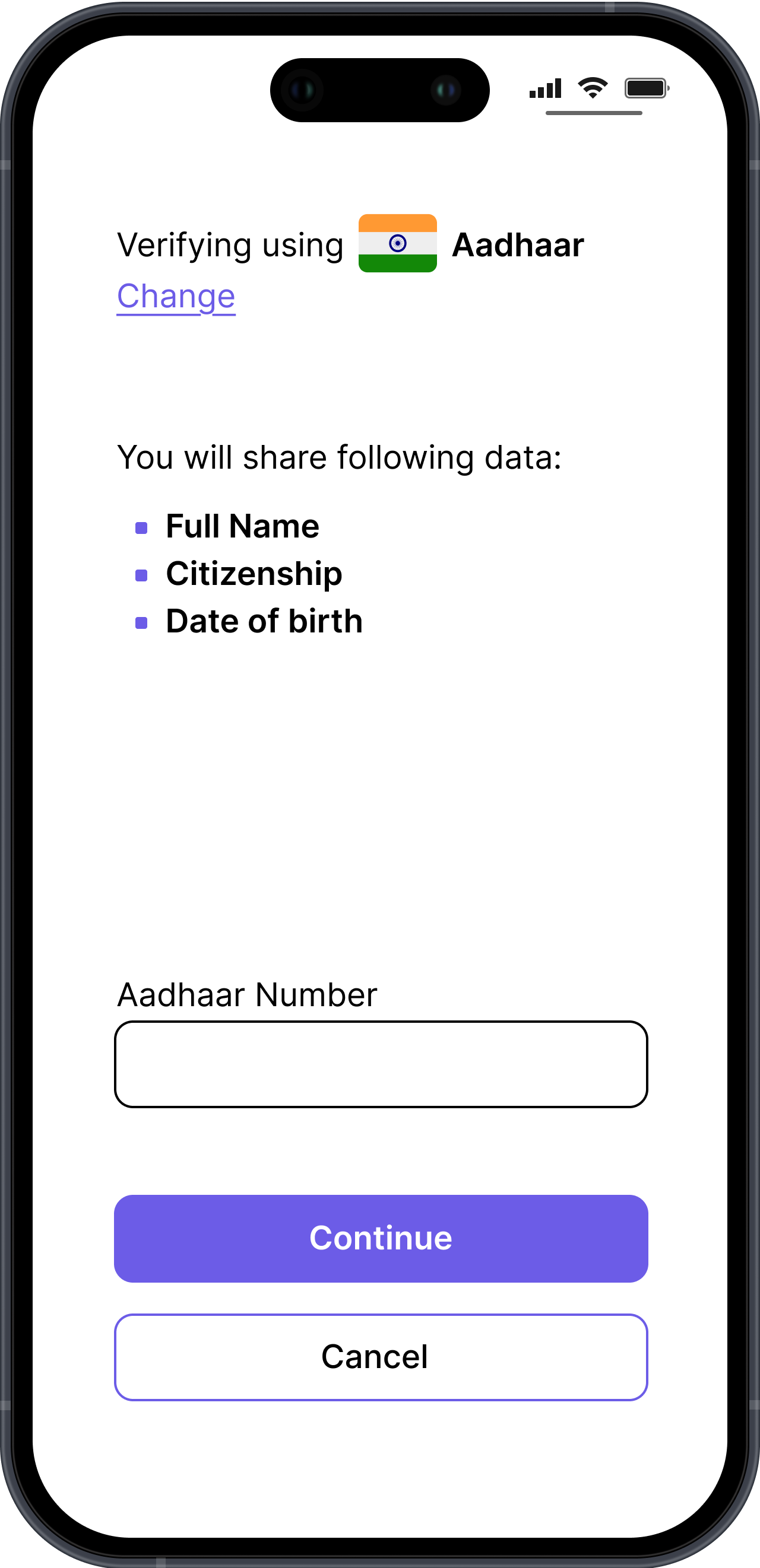 Example showing Aadhaar verification flow